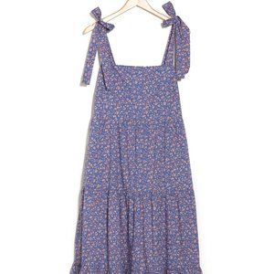 Madewell Tie-Strap Tiered Midi Dress in Summer Vines, L